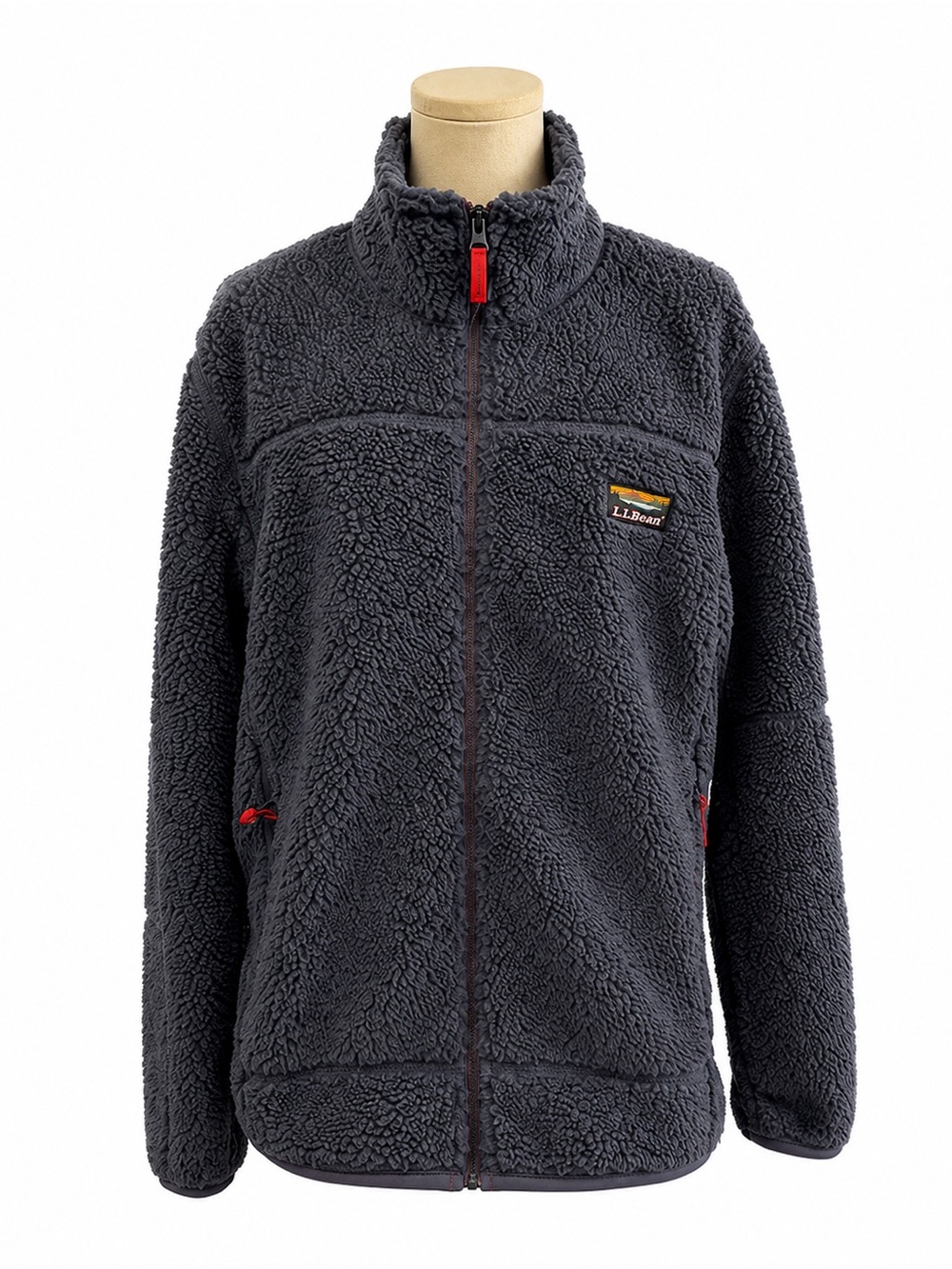 L.L. Bean Charcoal Gray Sherpa Fleece Zip Jacket with Red Accents Size XL